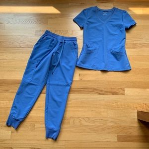 Jaanu matching scrub set in ceil blue. XXSP bottom and XXS top.